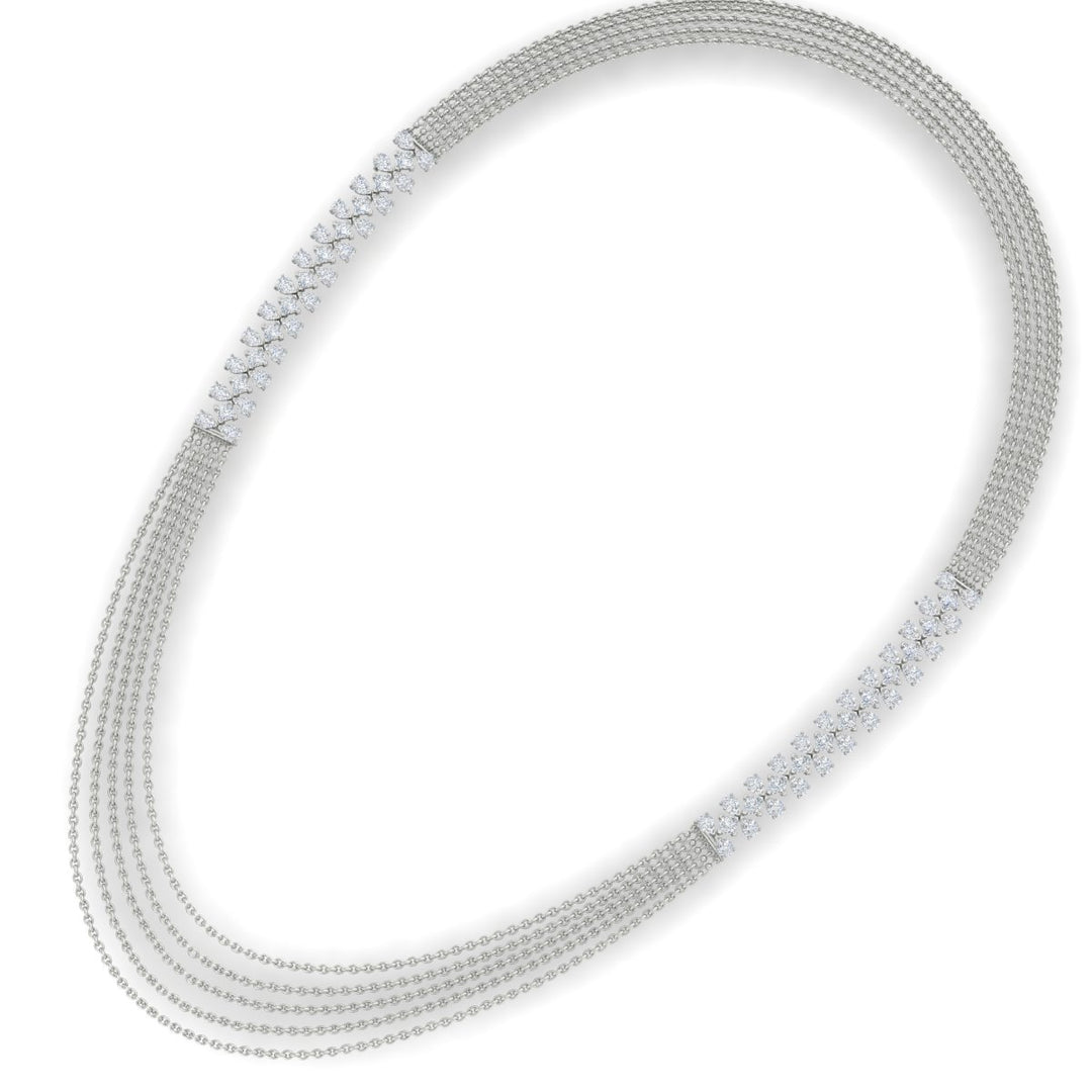 Five Layer Floral Pear And Princess Diamond Neckalce