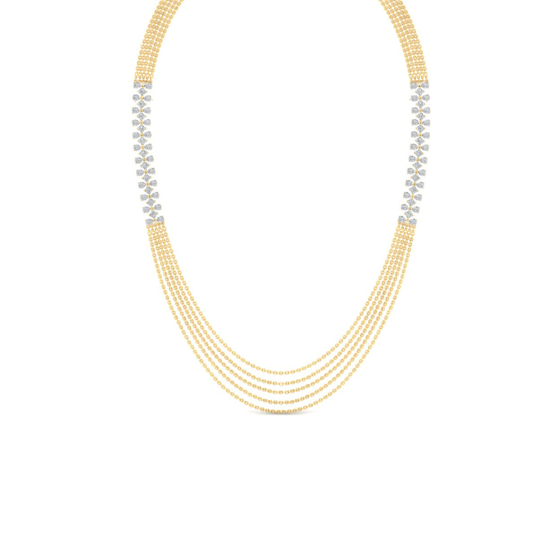 Five Layer Floral Pear And Princess Diamond Neckalce