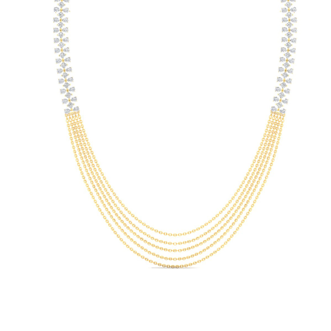 Five Layer Floral Pear And Princess Diamond Neckalce