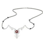 Load image into Gallery viewer, floral-cluster-ruby-spaced-out-mangalsutra-necklace-in-white-gold-mgs9105grudrsleep-nl-wg.jpg?v=1788930467