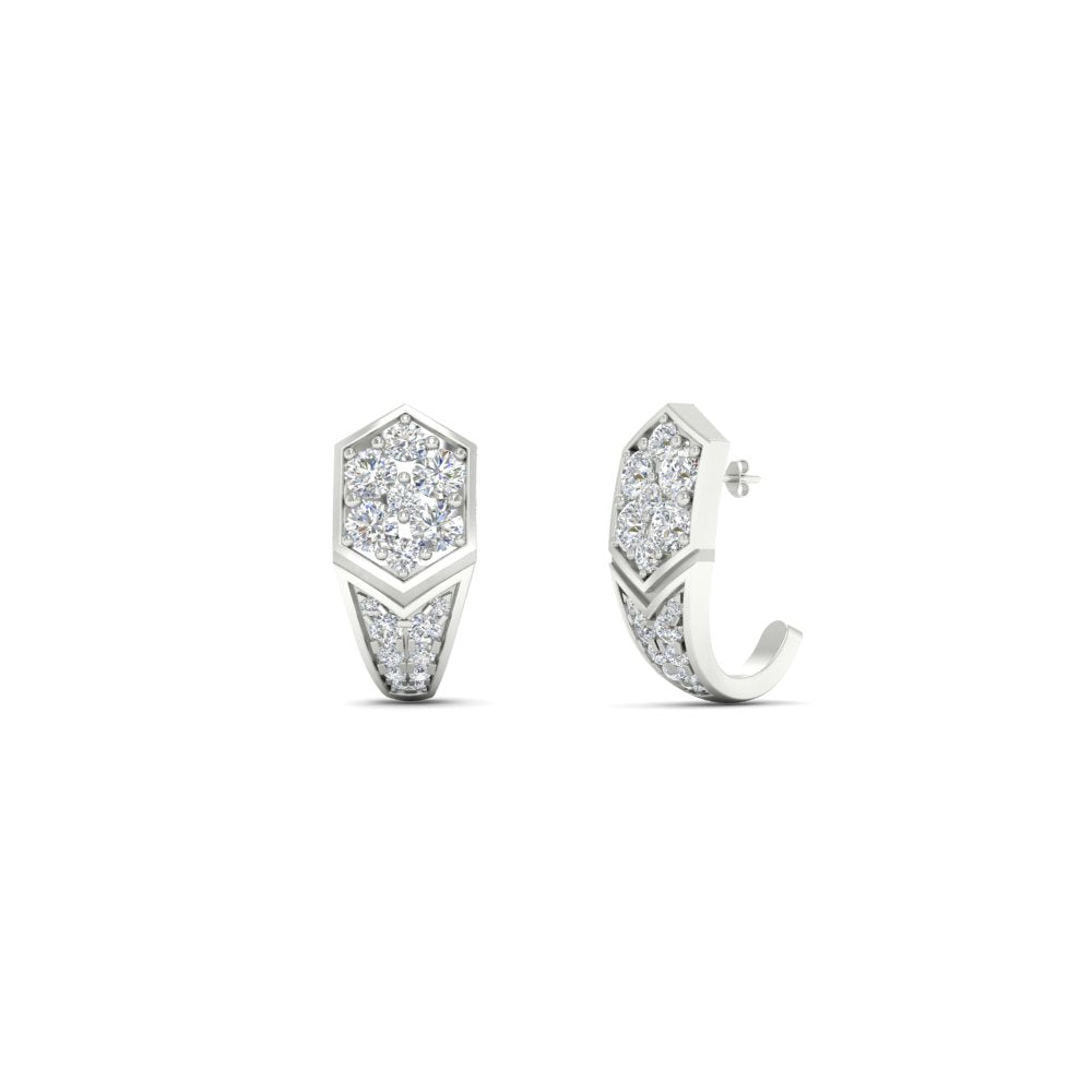 Geometric Diamond J Hoop Earrings