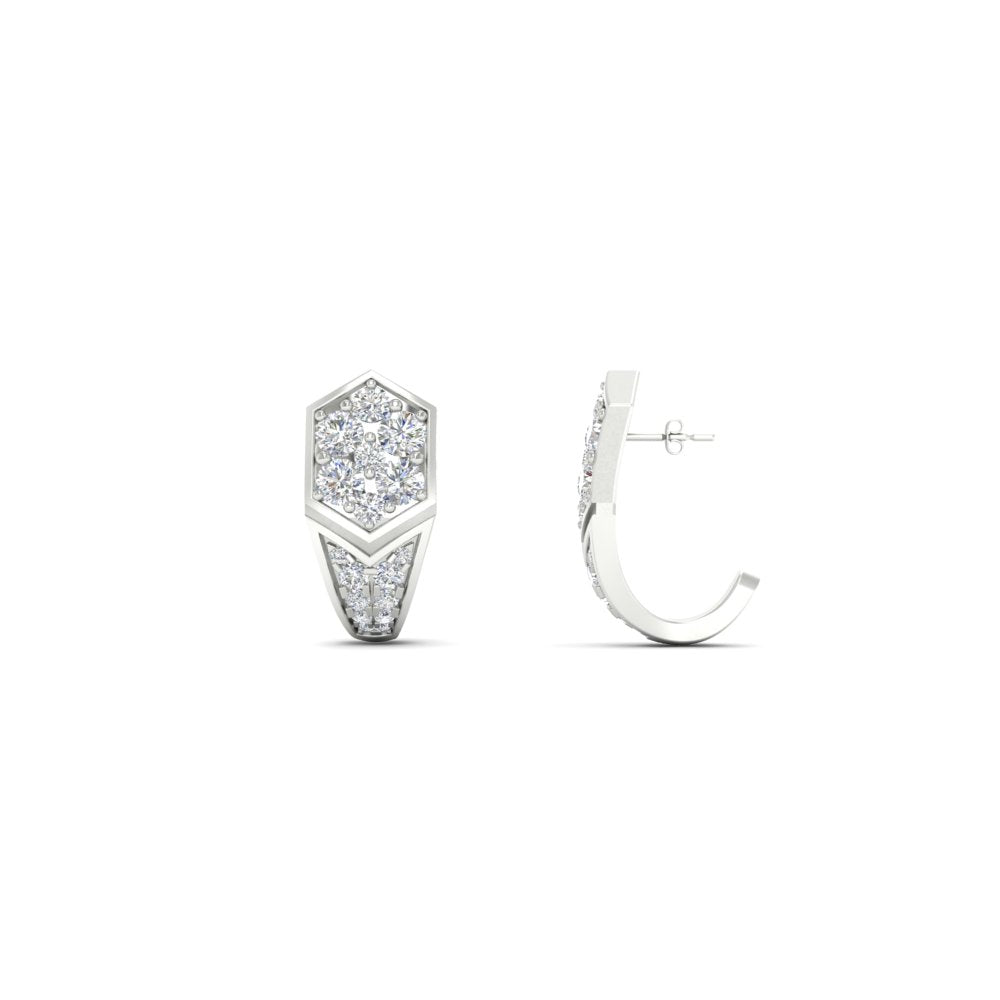 Geometric Diamond J Hoop Earrings