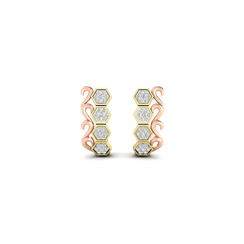 Hexagon Diamond J Hoops Earrings