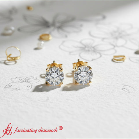Round Natural Diamond Stud Earring