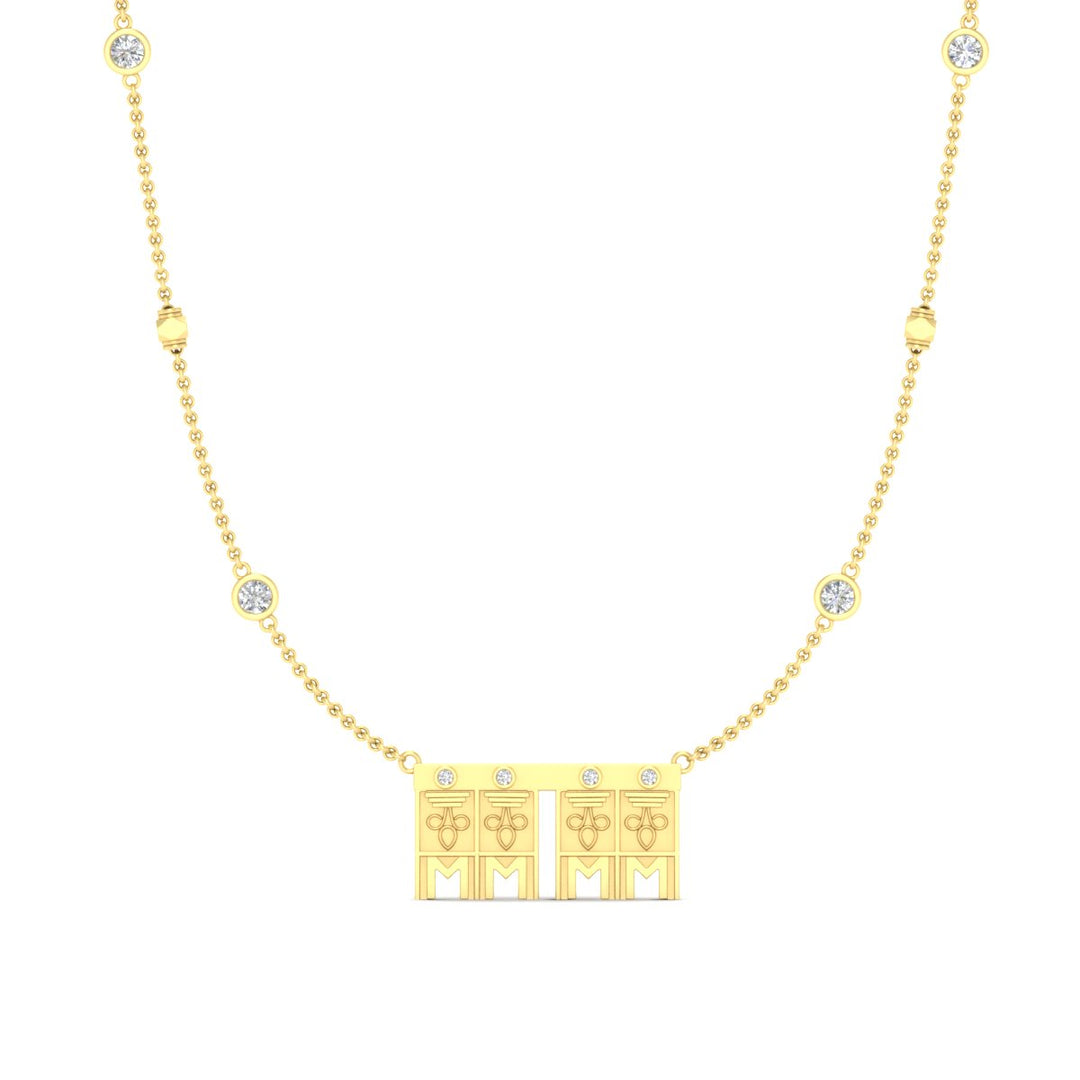 Double Delicate Tulsi Pendant Gundu With Bezel Set Diamonds