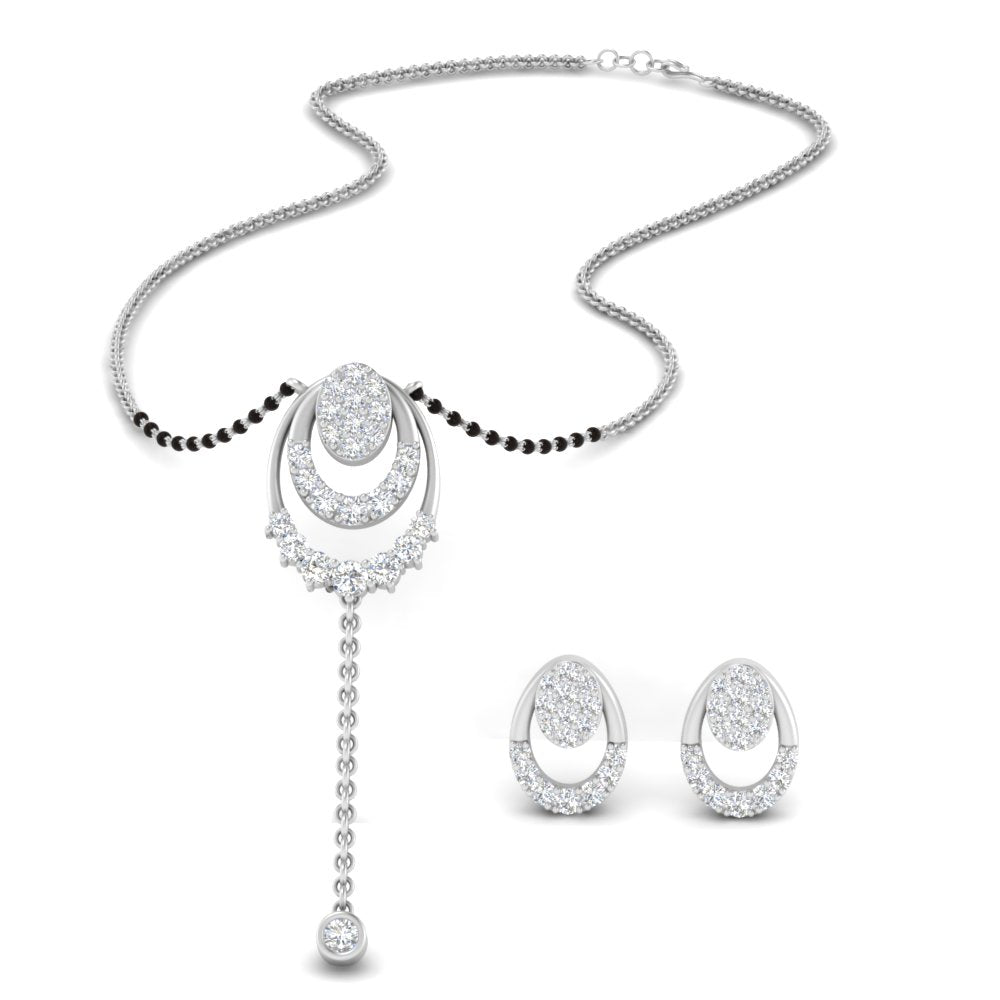 Oval Chain Diamond Mangalsutra With Earring Set