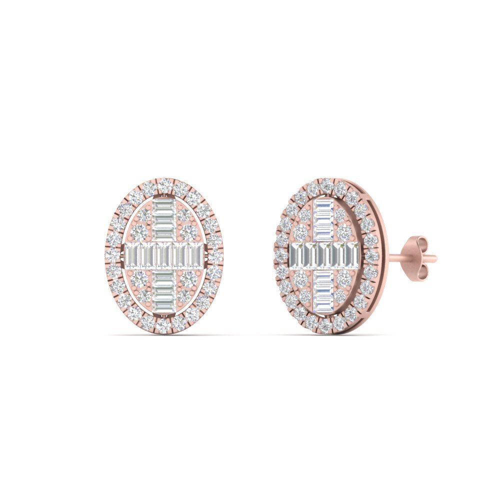 Oval Shaped Baguette Diamond Fancy Stud Earrings