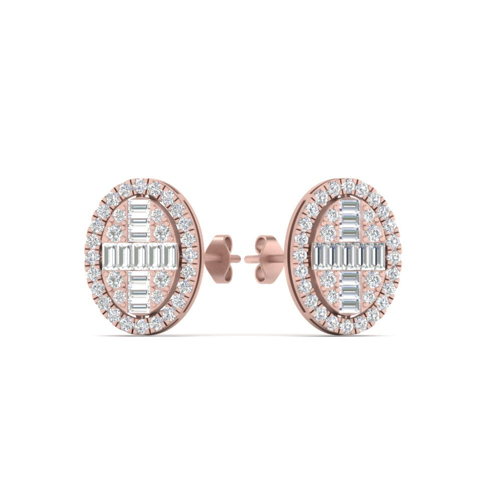 Oval Shaped Baguette Diamond Fancy Stud Earrings