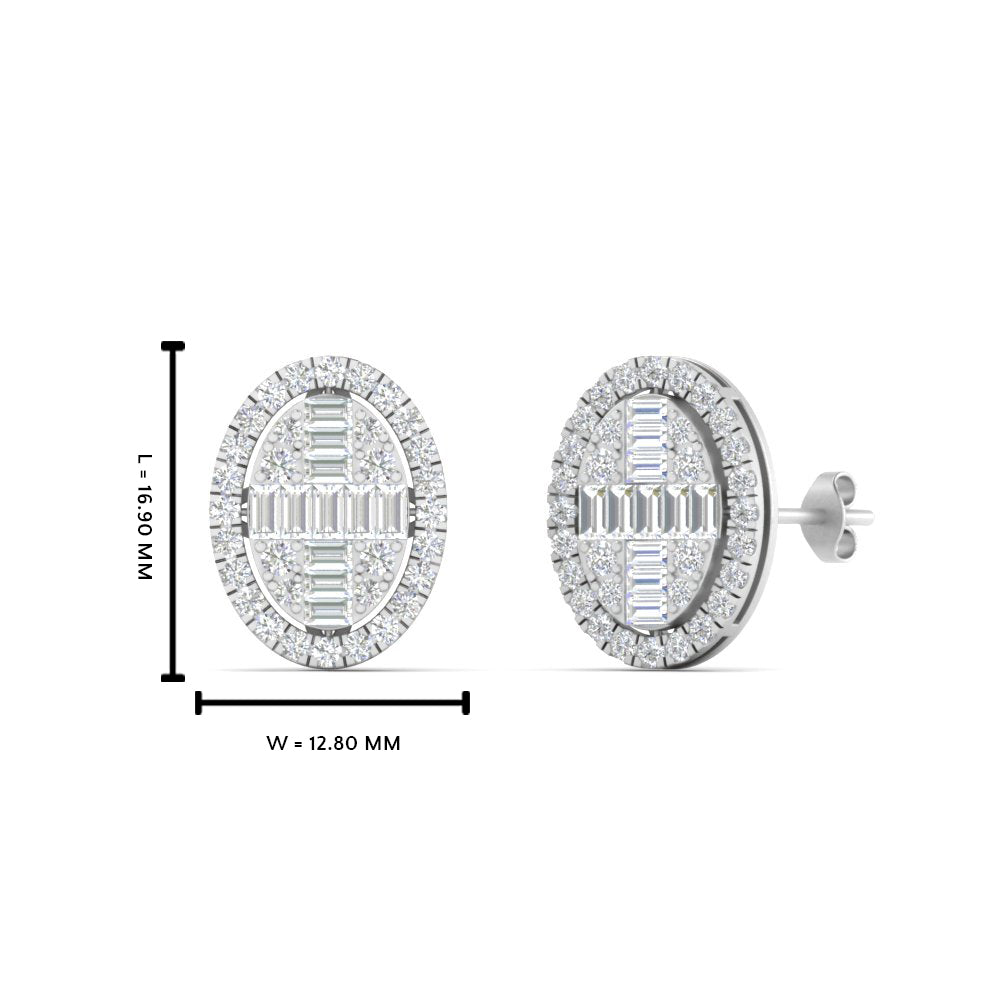 Oval Shaped Baguette Diamond Fancy Stud Earrings