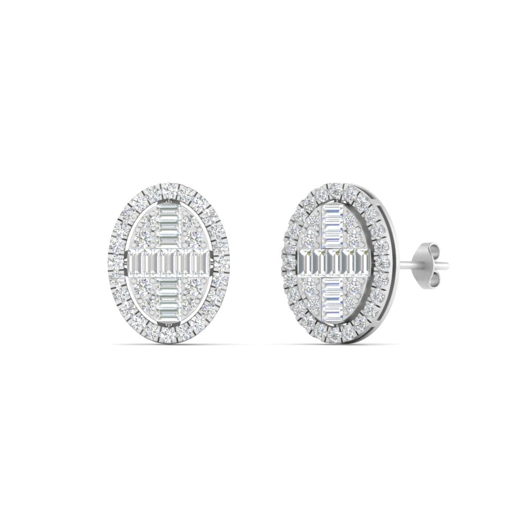 Oval Shaped Baguette Diamond Fancy Stud Earrings