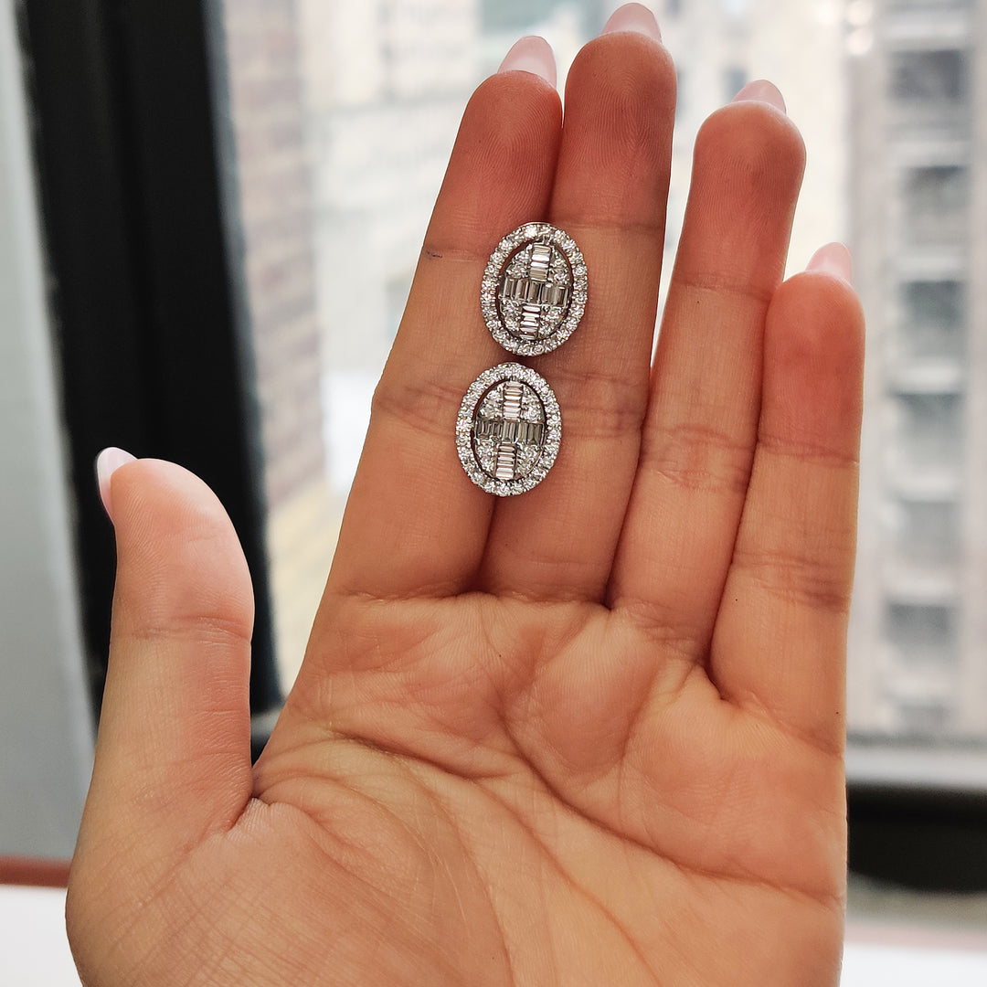Oval Shaped Baguette Diamond Fancy Stud Earrings