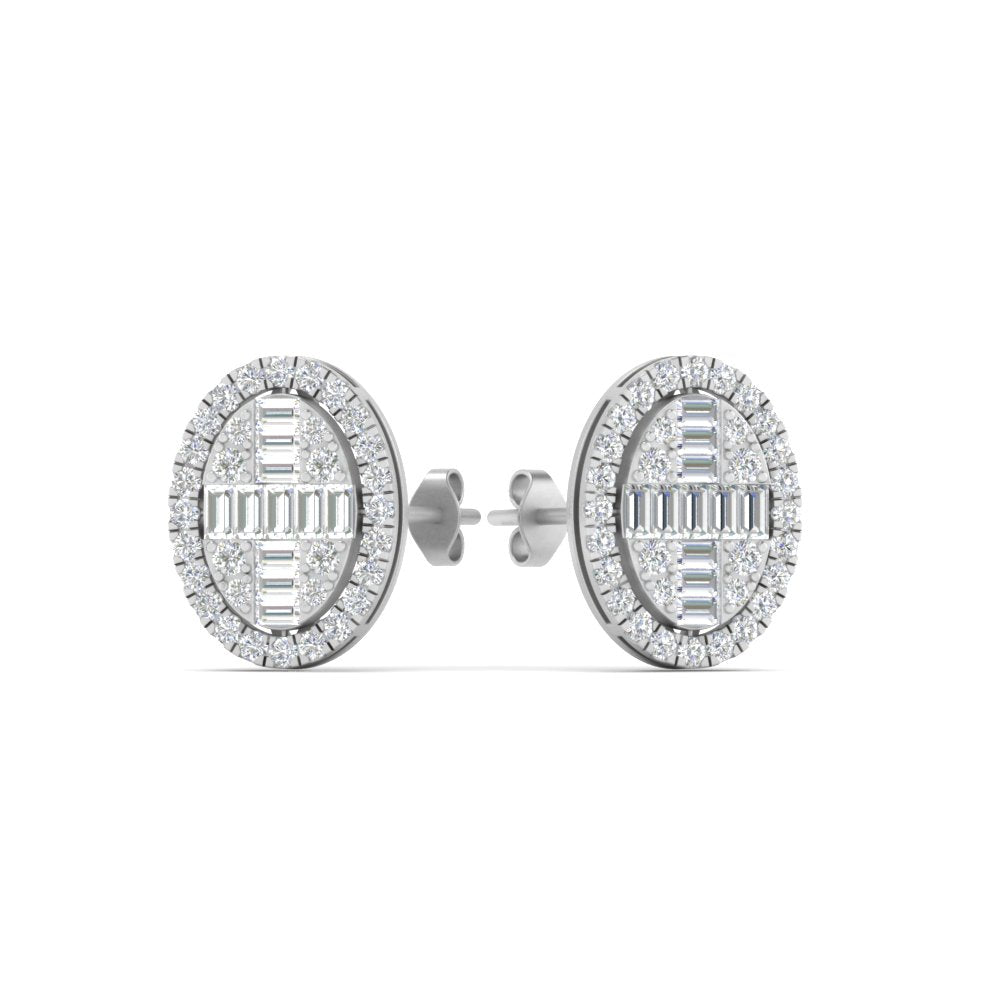 Oval Shaped Baguette Diamond Fancy Stud Earrings