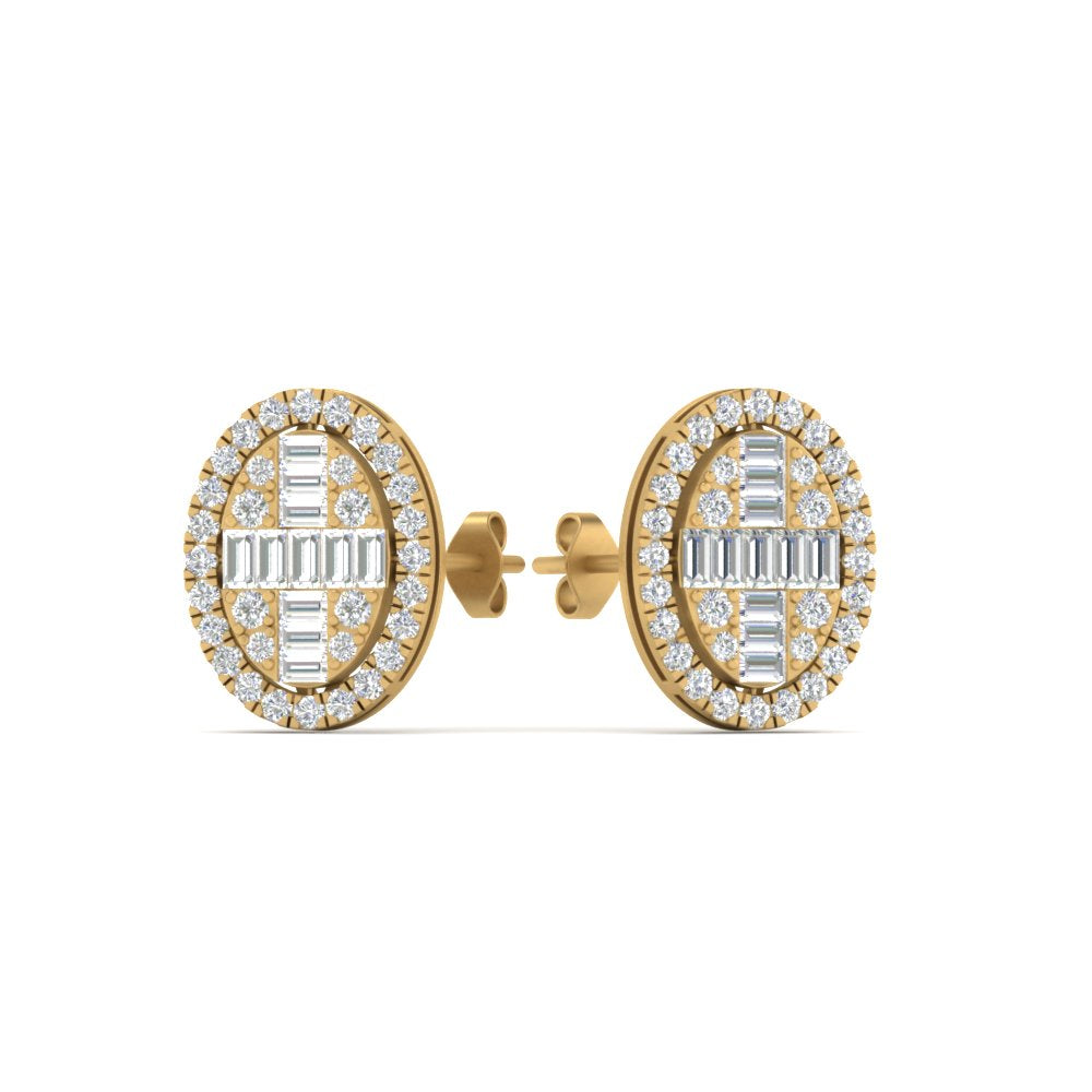 Oval Shaped Baguette Diamond Fancy Stud Earrings