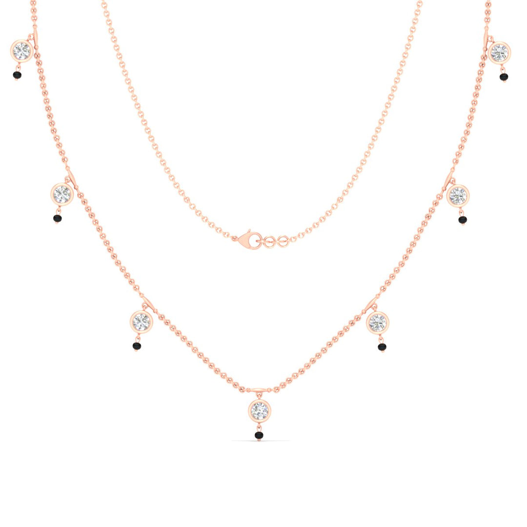 Round Diamond Bezel Station Black Bead Mangalsutra