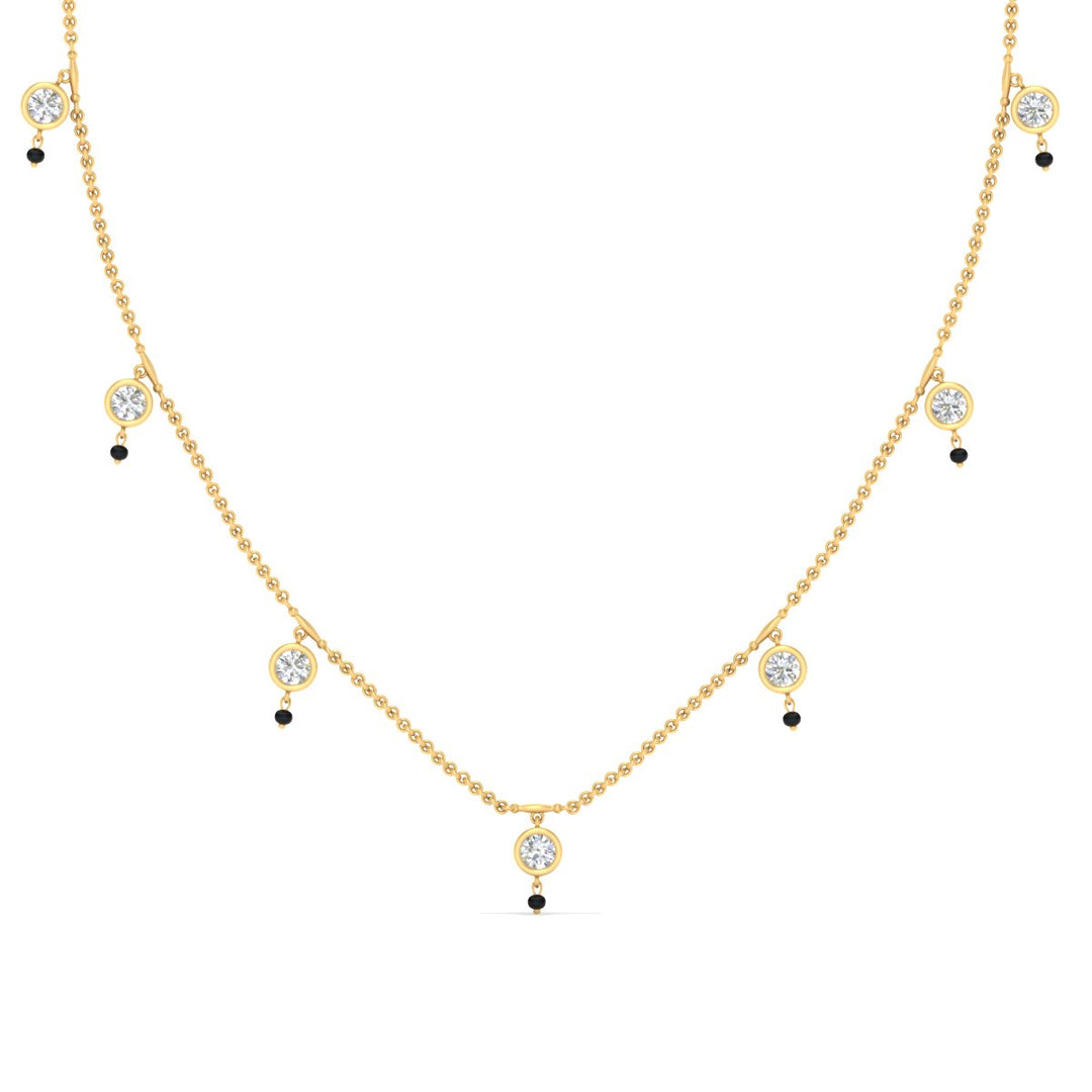 Round Diamond Bezel Station Black Bead Mangalsutra