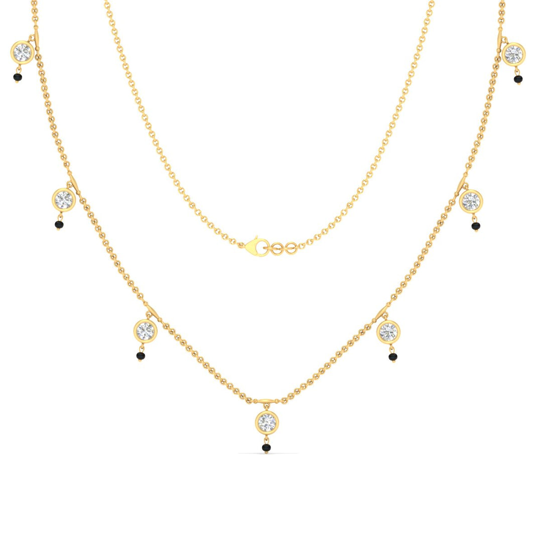 Round Diamond Bezel Station Black Bead Mangalsutra