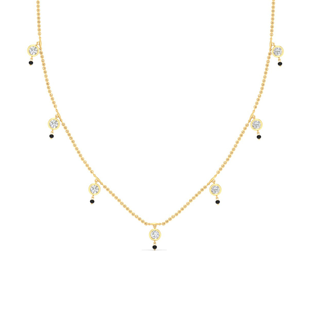 Round Diamond Bezel Station Black Bead Mangalsutra