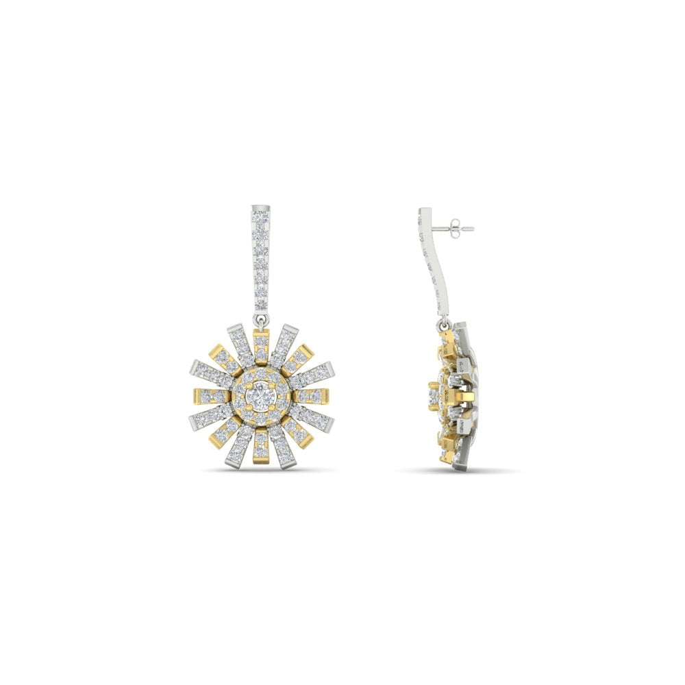 Sunflower Diamond Two Tone Drop Earrings