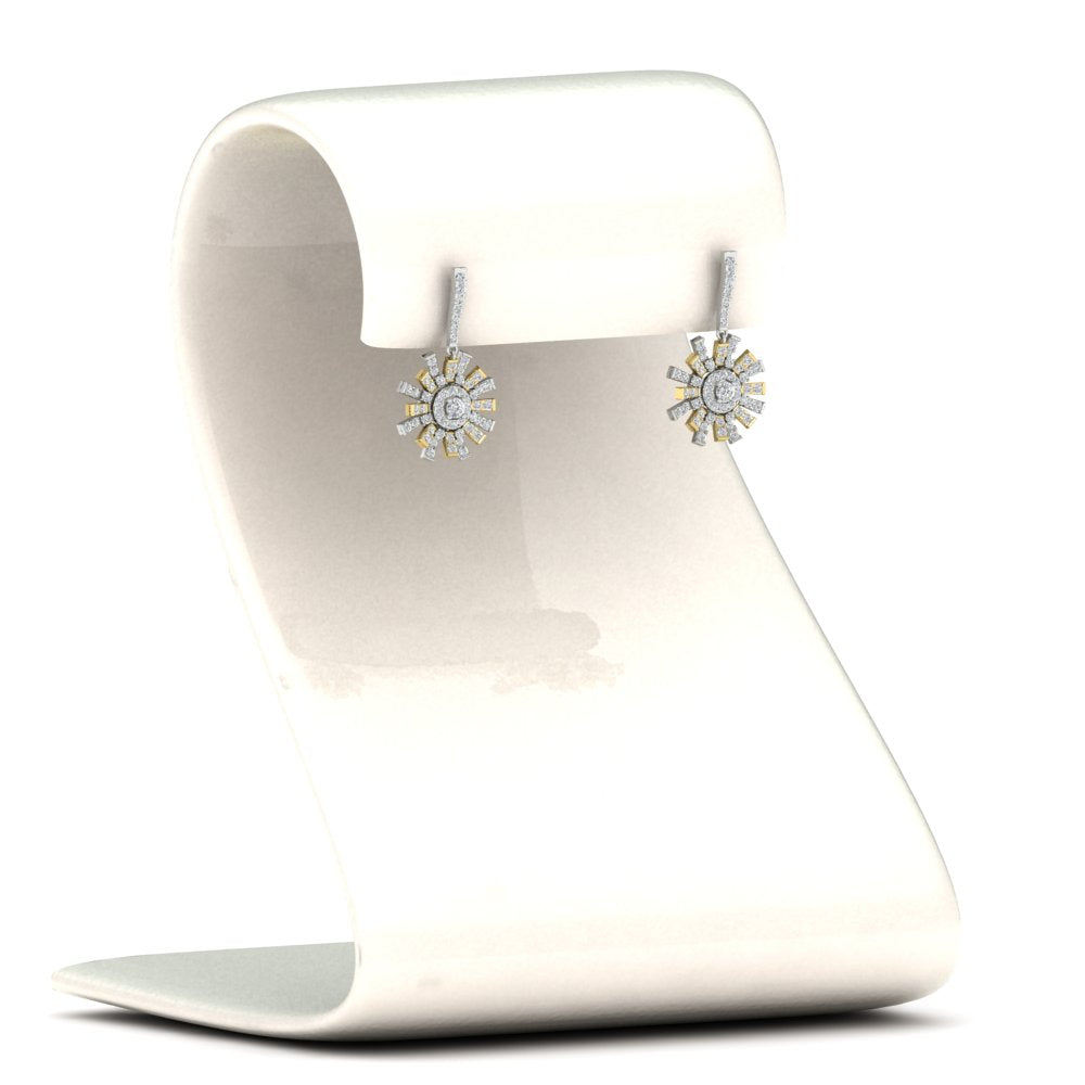 Sunflower Diamond Two Tone Drop Earrings