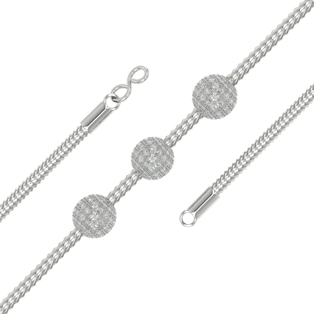 Three Pave Ball Mugappu Chain Necklace
