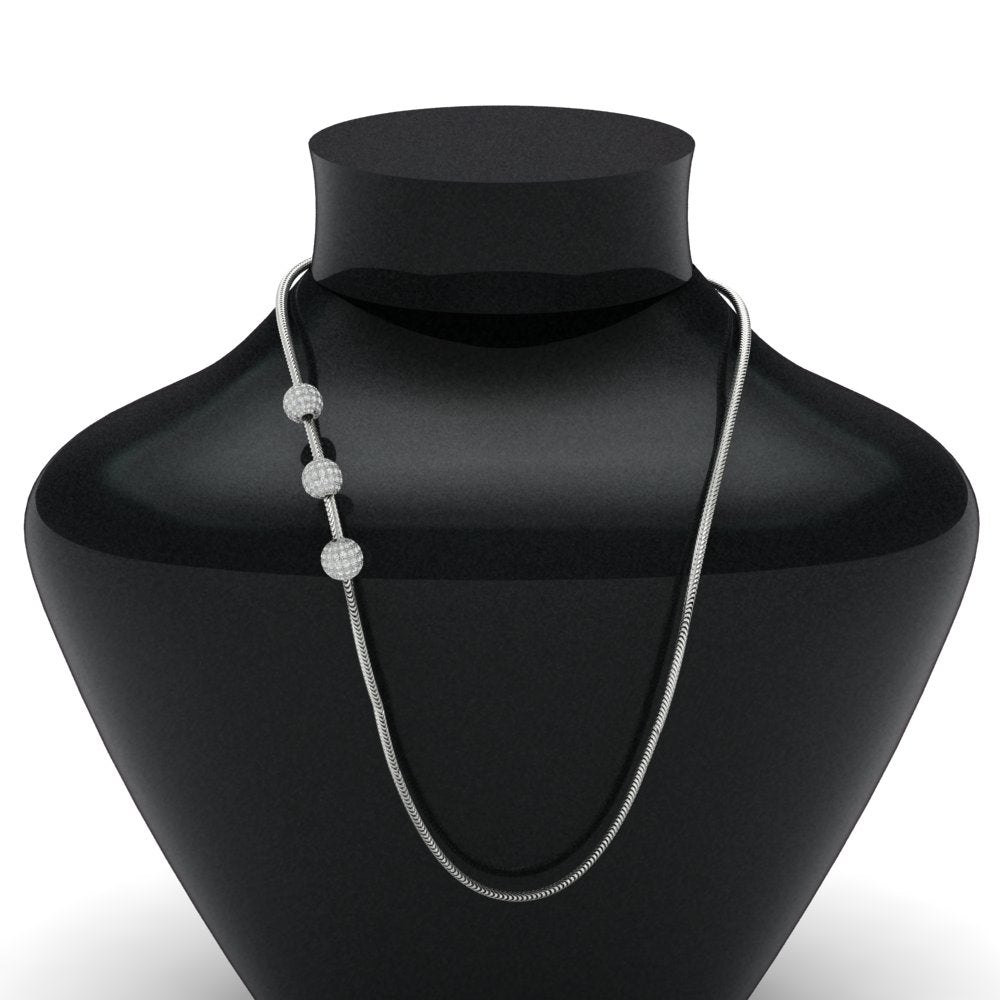 Three Pave Ball Mugappu Chain Necklace