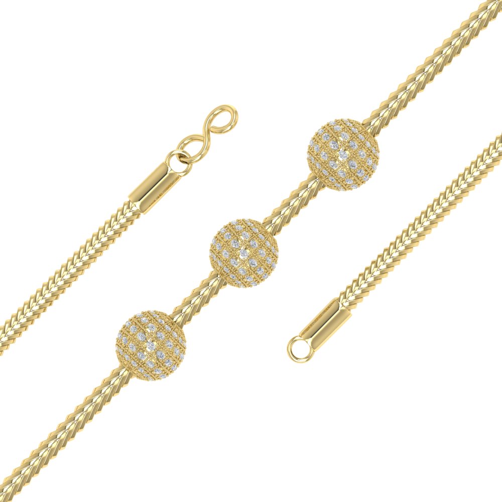 Three Pave Ball Mugappu Chain Necklace