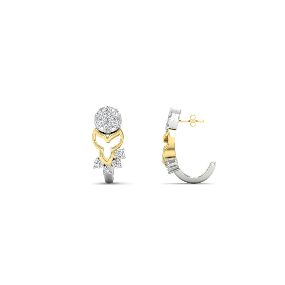 Tow Tone Delicate Diamond Bali J Hoops Earrings