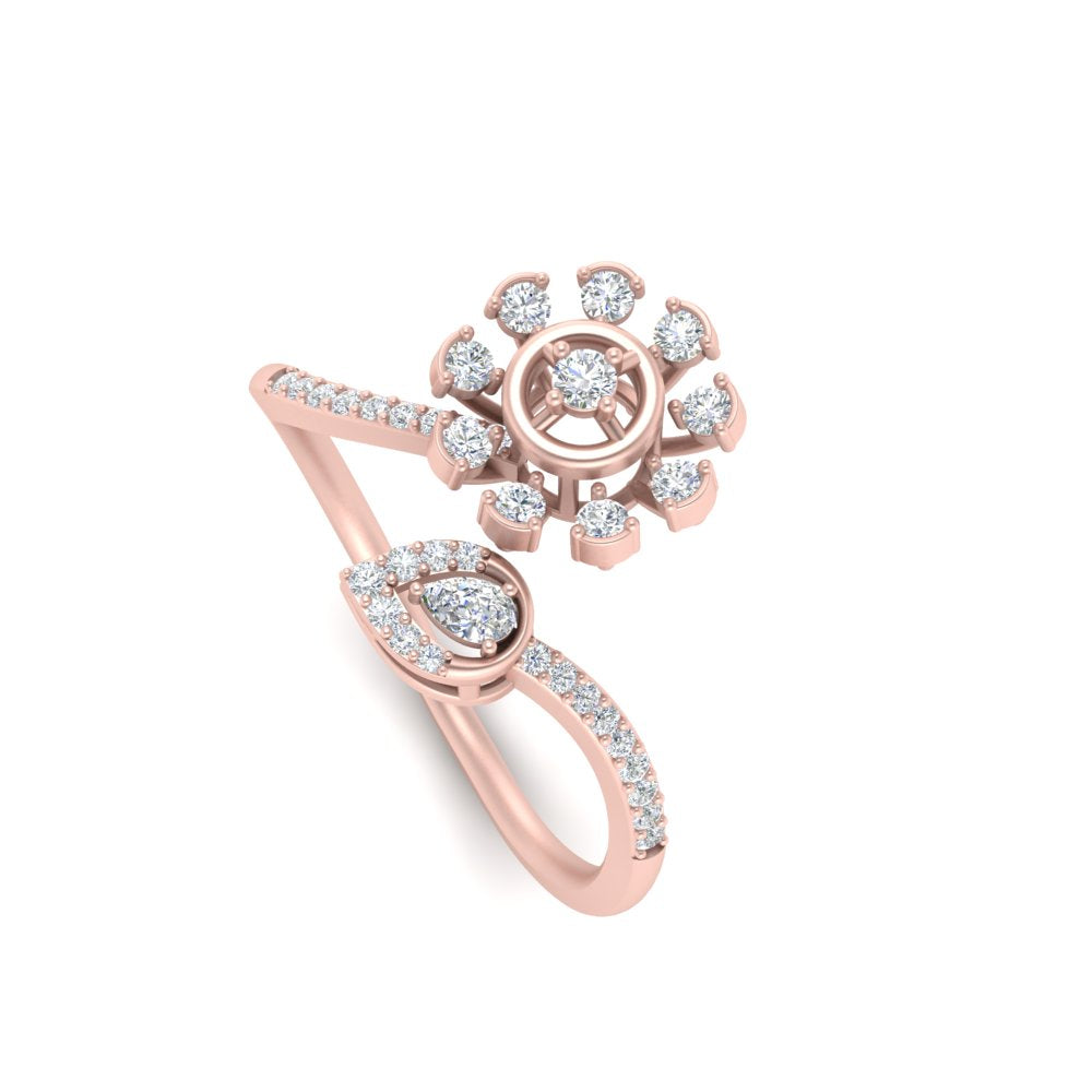 Twisted Diamond Flower Engagement Ring