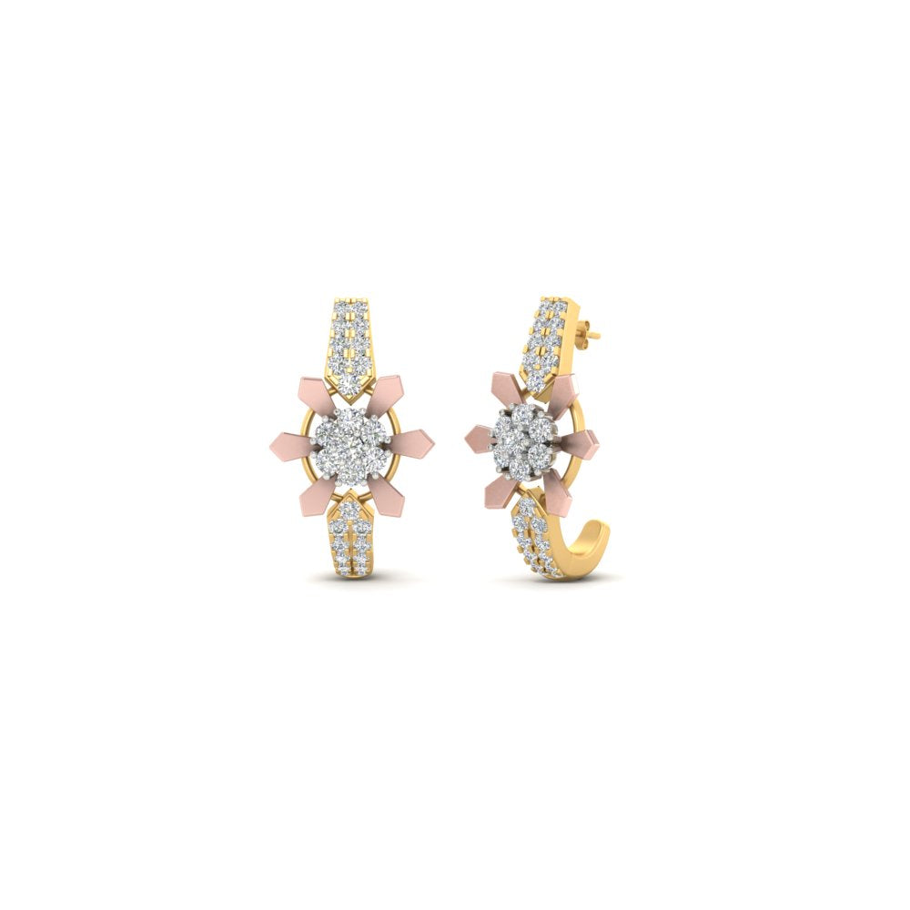 Two Tone Diamond J Hoop Earrings