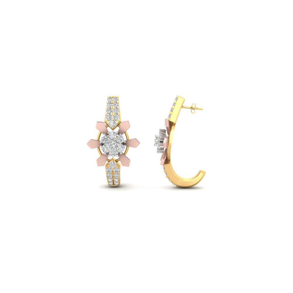 Two Tone Diamond J Hoop Earrings