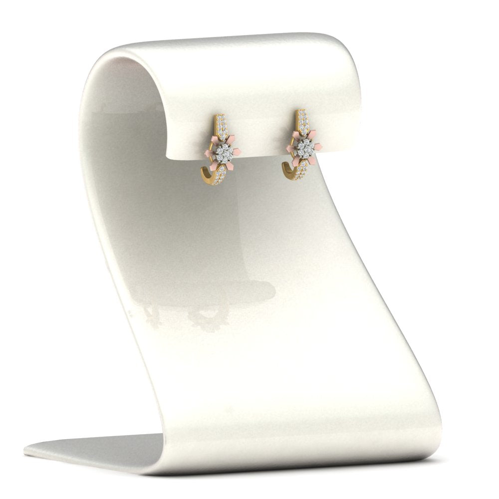 Two Tone Diamond J Hoop Earrings