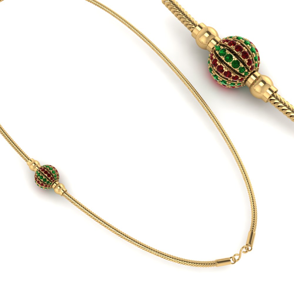 Ball Design Emerald & Ruby Gemstone Thali Chain Mugappu