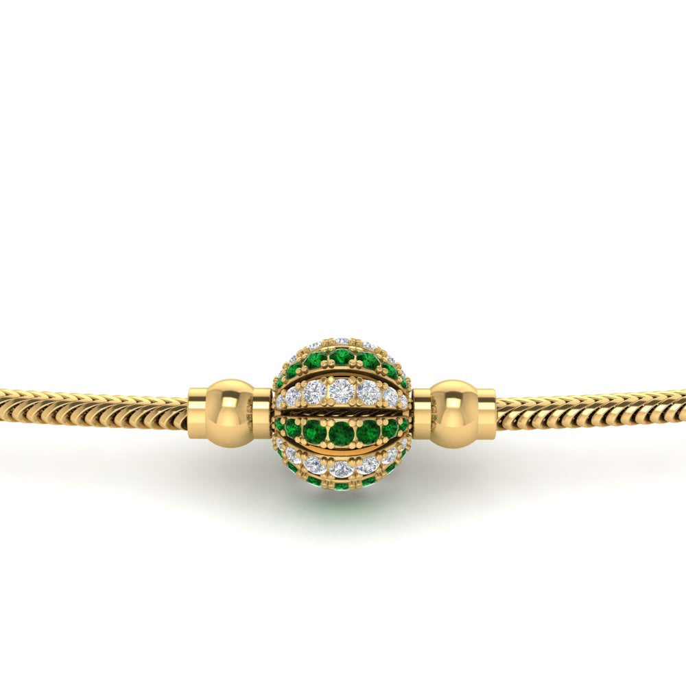 Ball Design Emerald Thali Chain Mugappu With Diamond