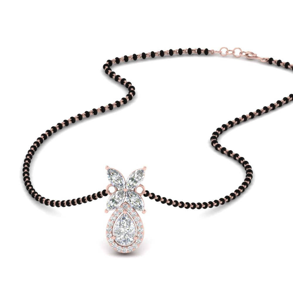 Pear Halo Diamond Mangalsutra Pendant With Marquise