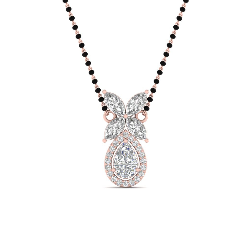 Pear Halo Diamond Mangalsutra Pendant With Marquise