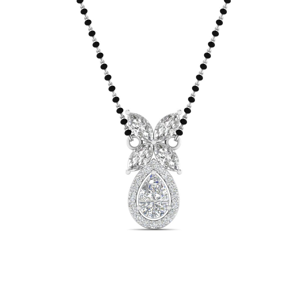 Pear Halo Diamond Mangalsutra Pendant With Marquise