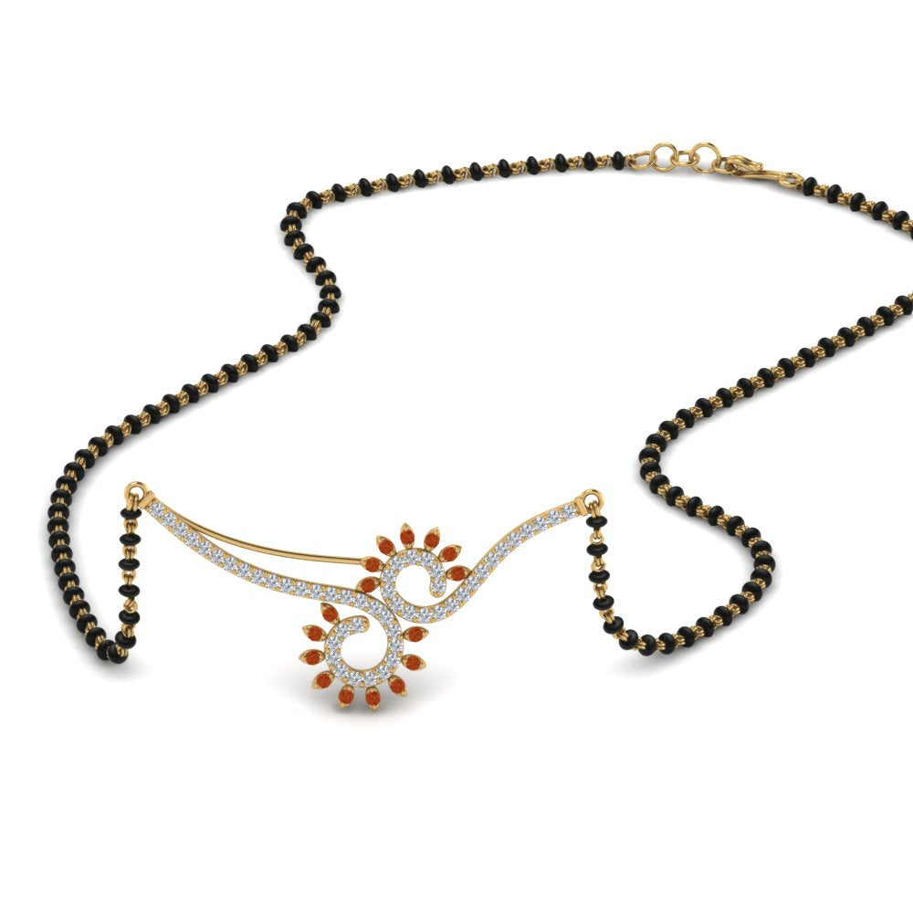Orange Sapphire Beautiful Black Beads Mangalsutra Chain