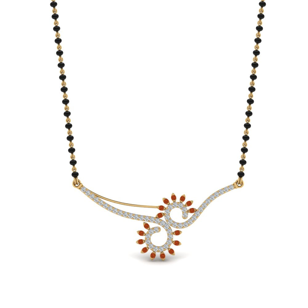 Orange Sapphire Beautiful Black Beads Mangalsutra Chain