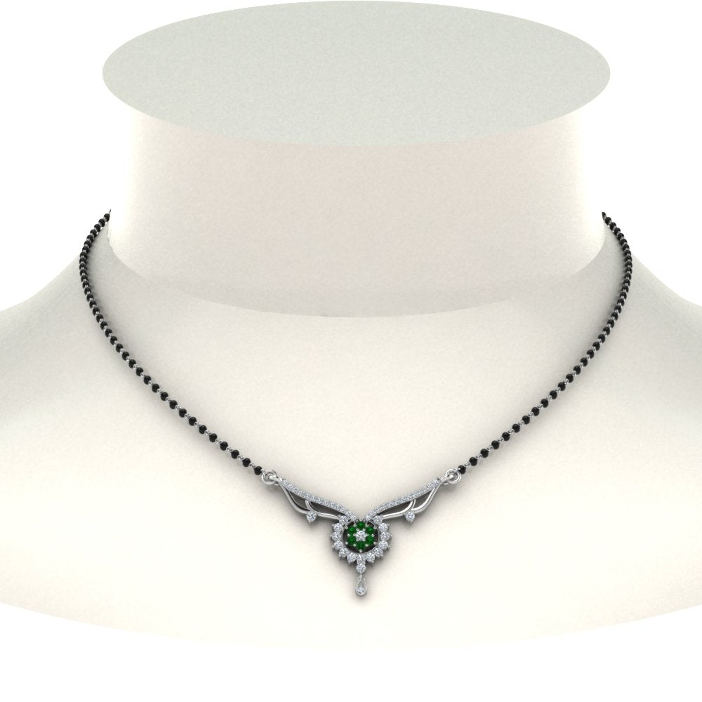 Beautiful-Diamond-Bead-Mangalsutra-With-Emerald