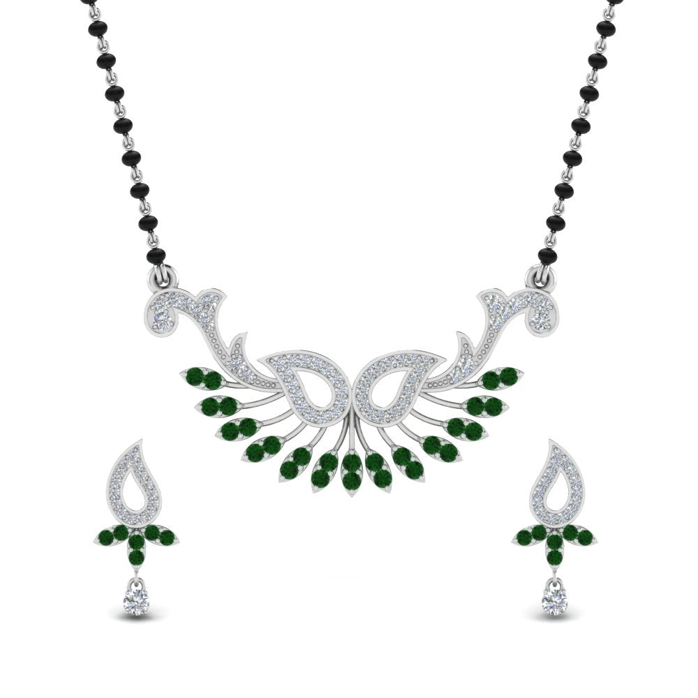 Beautiful-Diamond-Mangalsutra-Earring-Set-With-Emerald