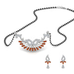 Load image into Gallery viewer, Beautiful-Diamond-Mangalsutra-Earring-Set-With-Orange-Sapphire