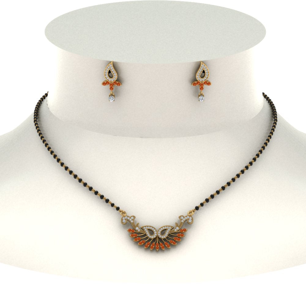 Beautiful-Diamond-Mangalsutra-Earring-Set-With-Orange-Sapphire