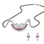Load image into Gallery viewer, Beautiful-Diamond-Mangalsutra-Earring-Set-With-Pink-Sapphire
