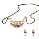Load image into Gallery viewer, Beautiful-Diamond-Mangalsutra-Earring-Set-With-Pink-Sapphire
