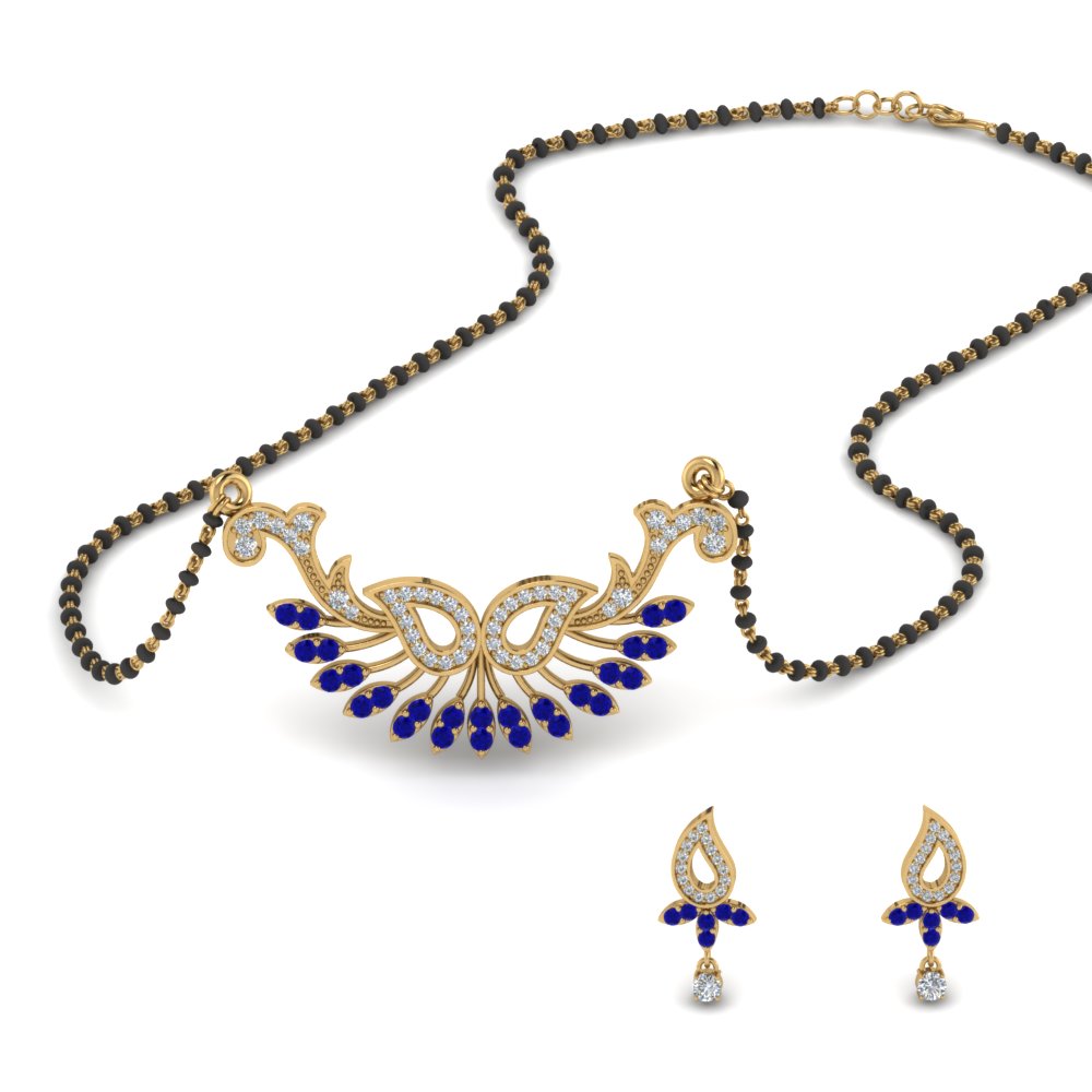 Beautiful-Diamond-Mangalsutra-Earring-Set-With-Sapphire