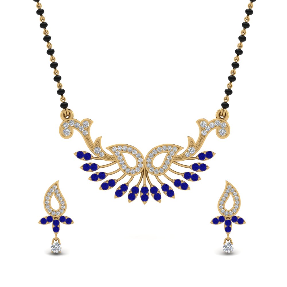 Beautiful-Diamond-Mangalsutra-Earring-Set-With-Sapphire