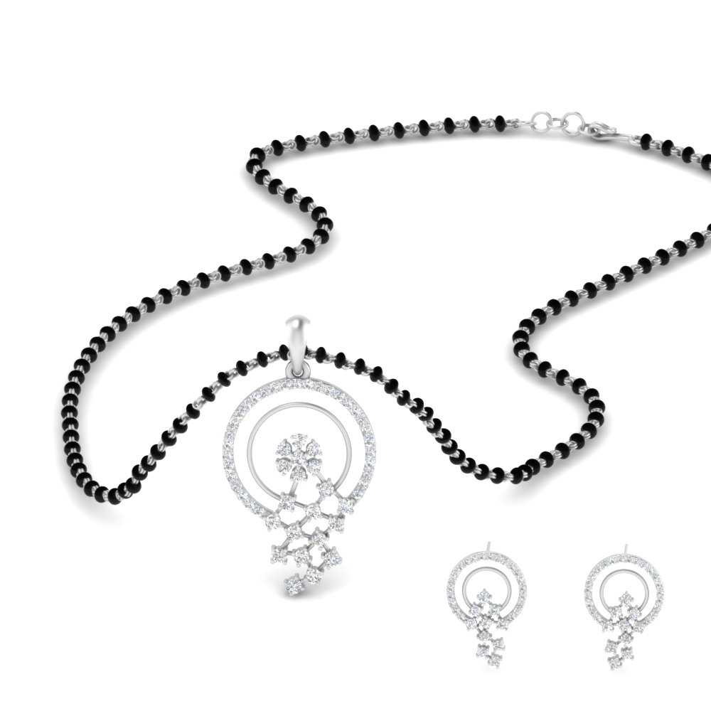 Circle-Pave-Diamond-Mangalsutra-Pendant-And-Earrings