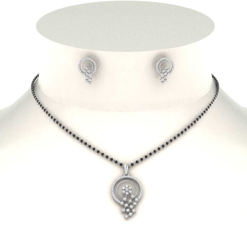 Circle-Pave-Diamond-Mangalsutra-Pendant-And-Earrings