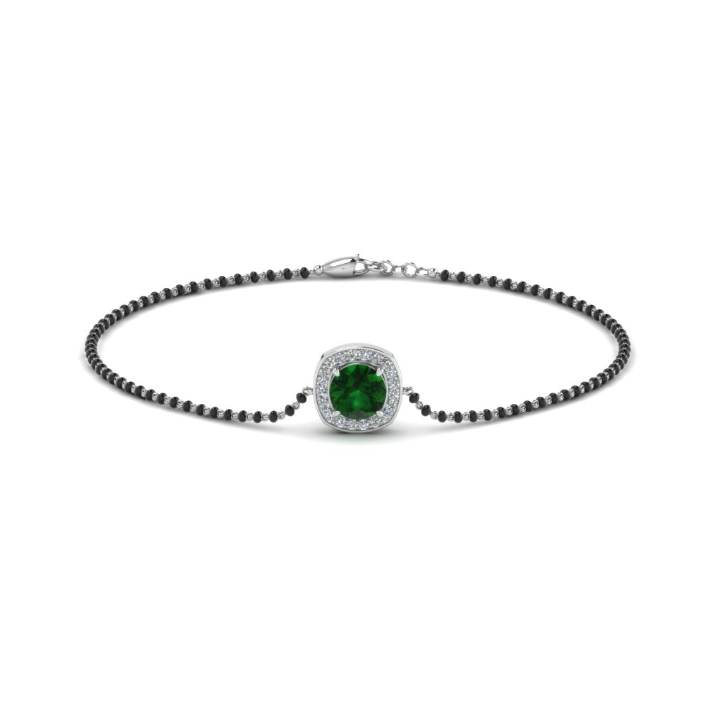 Emerald Bracelet Mangalsutra With Black Beads