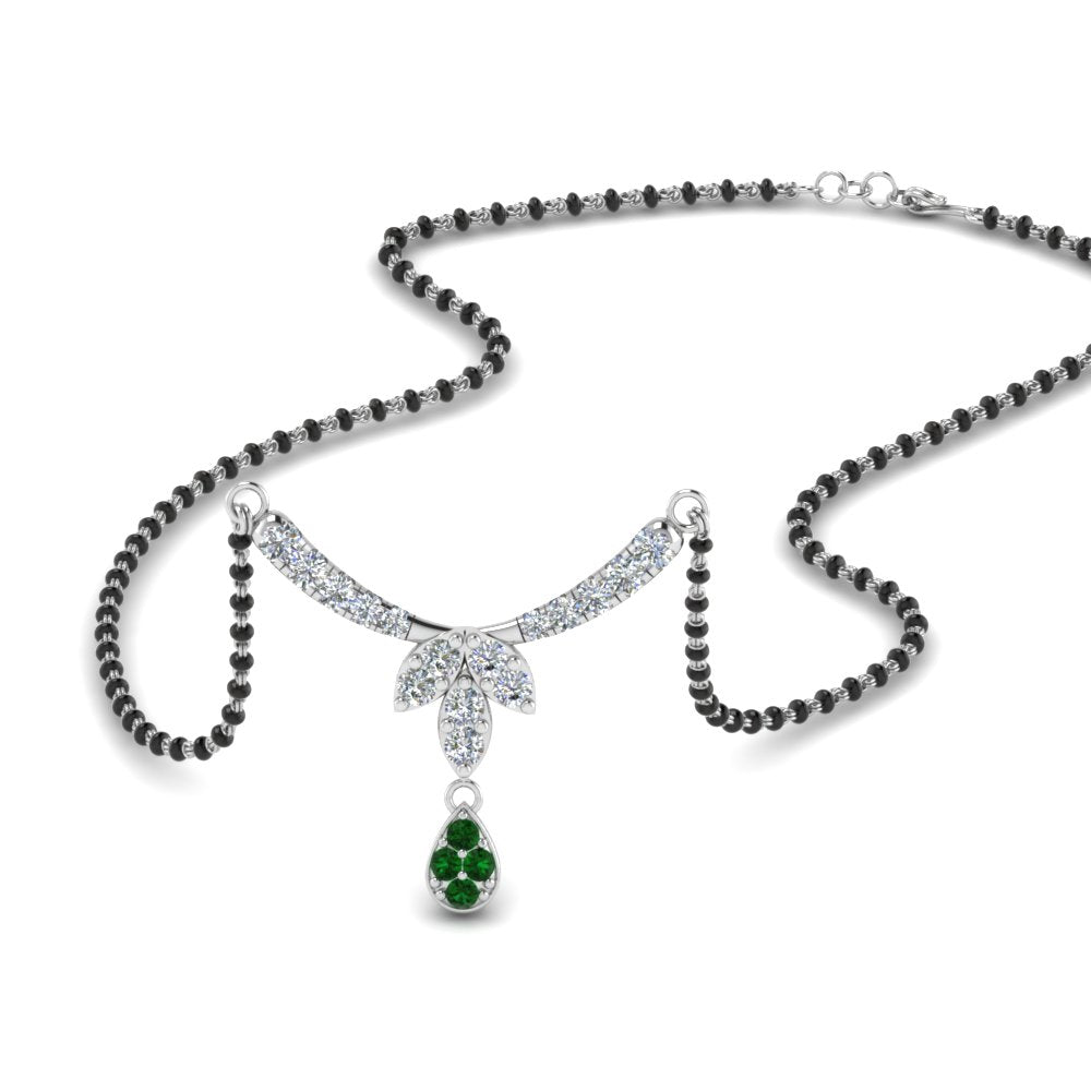 Floral-Drop-Diamond-Mangalsutra-Necklace-With-Emerald